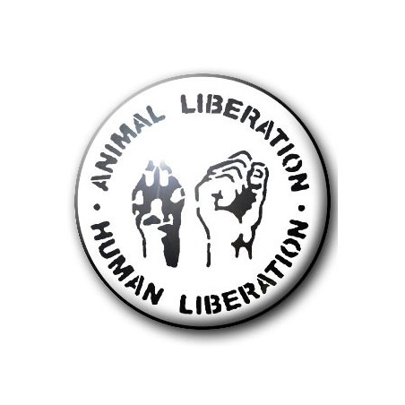 Button ANIMAL LIBERATION - HUMAN LIBERATION (WHITE)